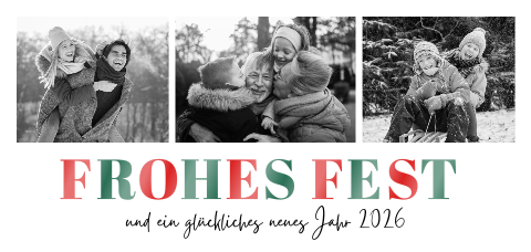 Weihnachtskarte: Rot & Grün mit Fotos in Grün