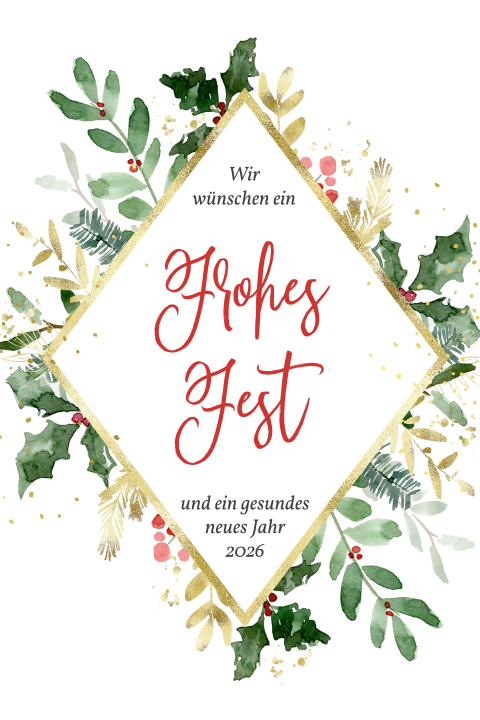 Weihnachtskarte Geschäftskunden: Festgesteck in Weiß
