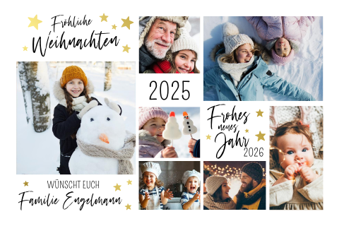 Weihnachtskarte: Sternengrüße mit Fotos in Weiß