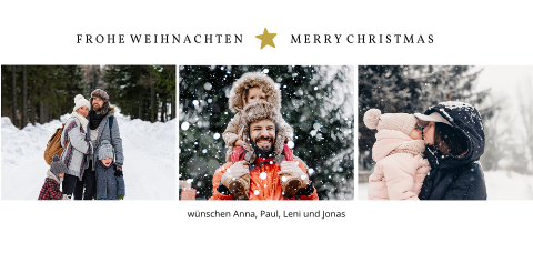 Weihnachtskarte: Goldener Stern mit Fotos in Weiß
