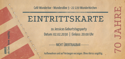 Einladungskarte 70. Geburtstag: Retro Eintrittskarte in Kraft Look