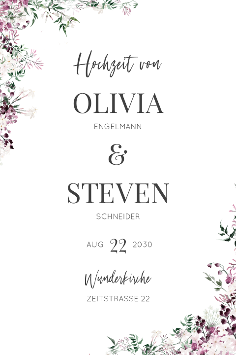 Einladungskarte Hochzeit: Blühende Liebe mit Foto in Weiß