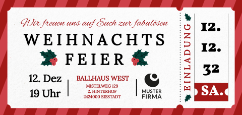 Einladungskarte Weihnachten: Weihnachtsfeier Ticket in Weiß