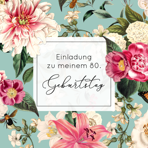 Einladungskarte Geburtstag: Blumengarten in Mint