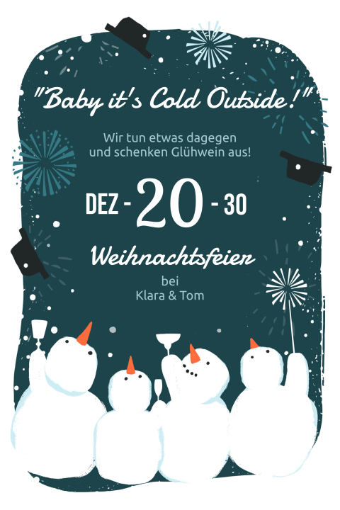 Einladungskarte Weihnachten: Schneemänner mit Foto in Türkis