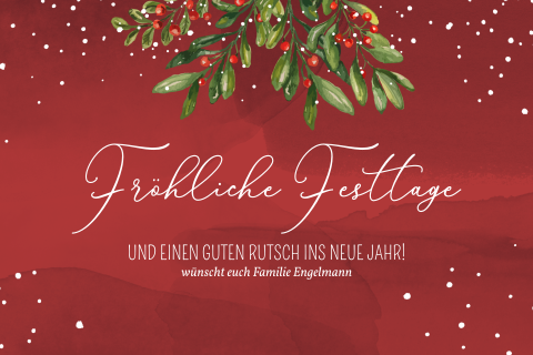 Weihnachtskarte: Weihnachtsgrün mit Foto in Dunkelrot
