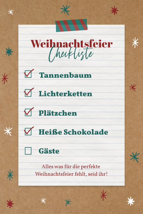 Einladungskarte Weihnachten: Checkliste in Kraft Look