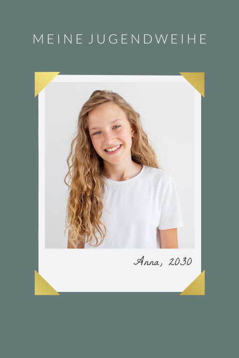 Einladungskarte Jugendweihe: Portrait mit Foto in Grün