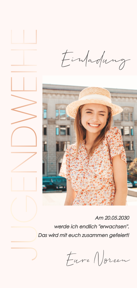Einladungskarte Jugendweihe: Edel mit Foto in Creme