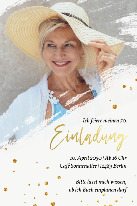 Einladungskarte 70. Geburtstag: Summerbrush mit Fotos