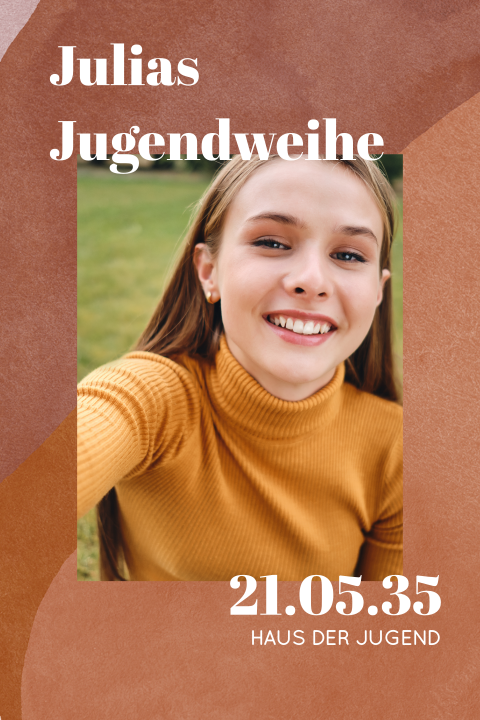 Einladungskarte Jugendweihe: Warmes Aquarell mit Foto in Braun