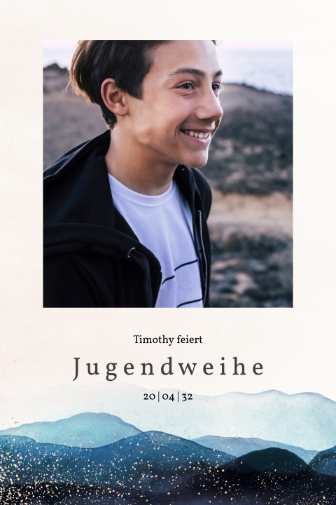 Einladungskarte Jugendweihe: Anker mit Foto in Blau