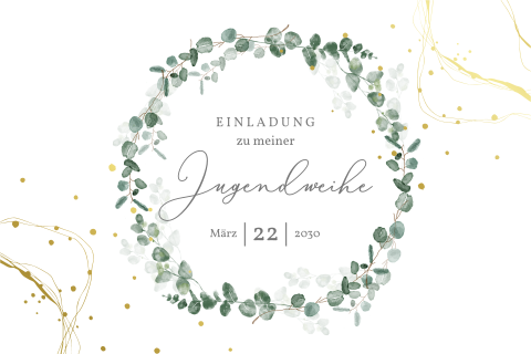 Einladungskarte Jugendweihe: Goldakzente in Weiß