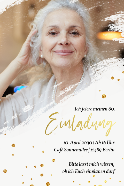 Einladungskarte 60. Geburtstag: Summerbrush mit Foto in Weiß