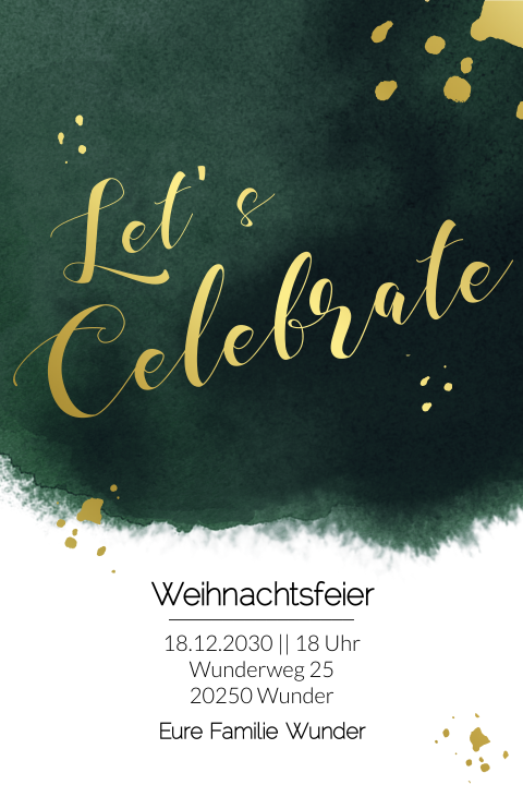 Einladungskarte Weihnachten: Goldene Feier in Grün