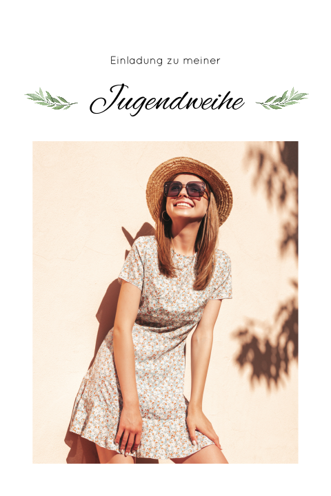 Einladungskarte Jugendweihe: Floral mit Foto in Weiß