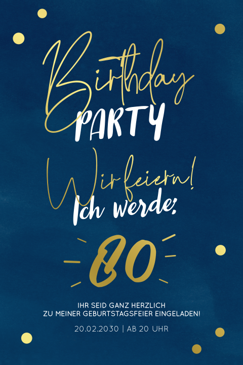 Einladungskarte 80. Geburtstag: Große Zahl 80 in Blau
