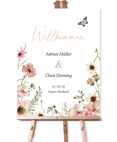 Willkommensschild Hochzeit: Bloom in weiß