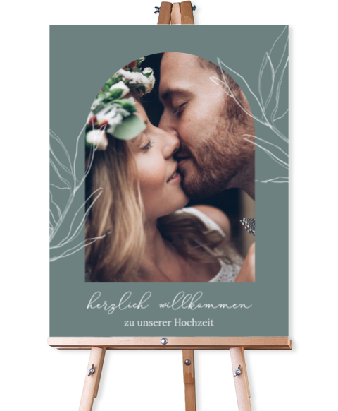 Willkommensschild Hochzeit: Evergreen mit Foto