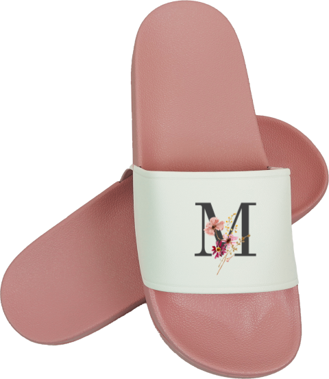 Badelatschen: Blumiges Initial in Rosa