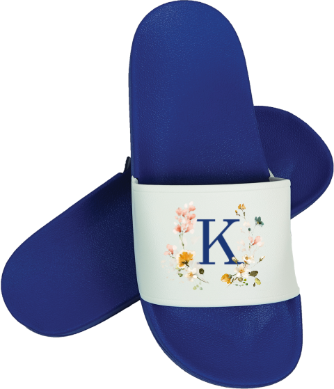Badelatschen: Blumenkranz in Blau