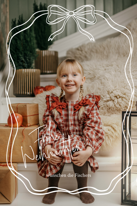 Private Weihnachtskarte mit großem Bild und Schleife