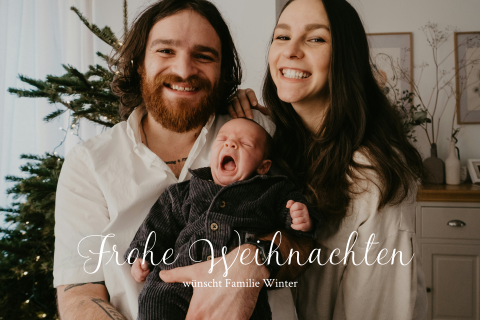 Private Weihnachtskarte mit großem Foto und Typografie
