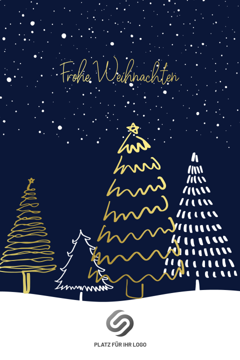 Geschäftliche Weihnachtskarte verschneiter Wald bei Nacht