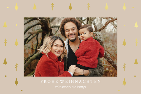 Private Weihnachtskarte Foto gerahmt in goldenem Wald 