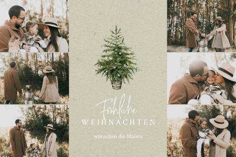 Private Weihnachtskarte mit Fotocollage und Weihnachtsbaum