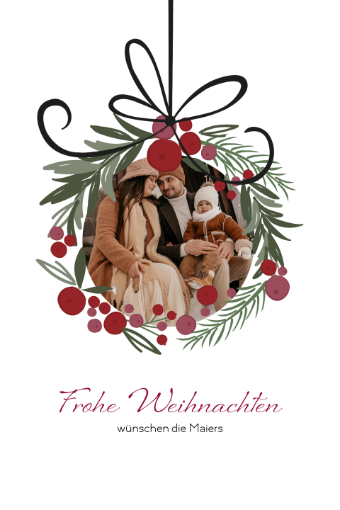 Private Weihnachtskarte Foto im Beerenkranz