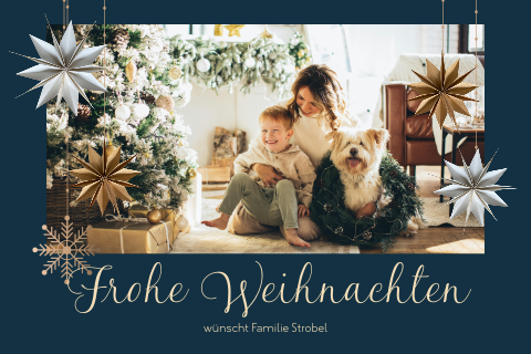 Private Weihnachtskarte Foto verziert mit Papierornamenten