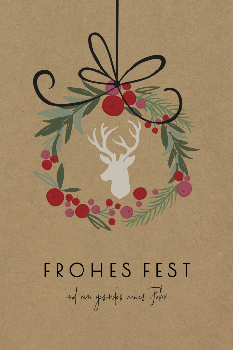 Private Weihnachtskarte Adventskranz mit Hirschemblem