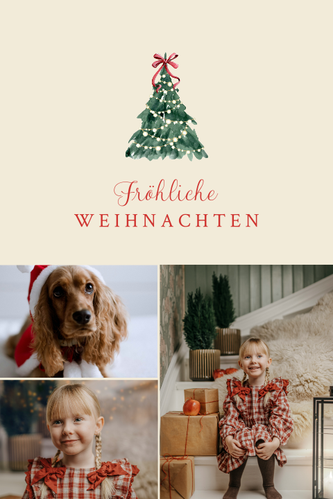 Private Weihnachtskarte mit Fotocollage und Weihnachtsbäumchen