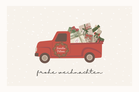 Private Weihnachtskarte Weihnachtspäckchen Geschenktransporter