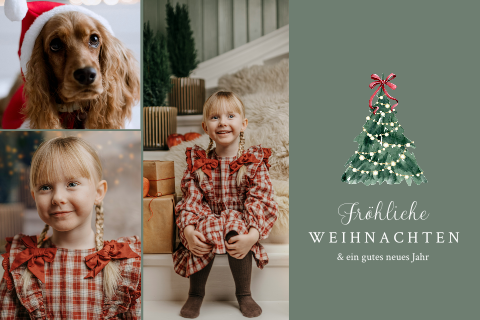 Private Weihnachtskarte mit Fotocollage und Weihnachtsbaum