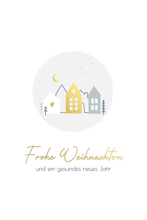 Geschäftliche Weihnachtskarte Winterdorf bei Nacht