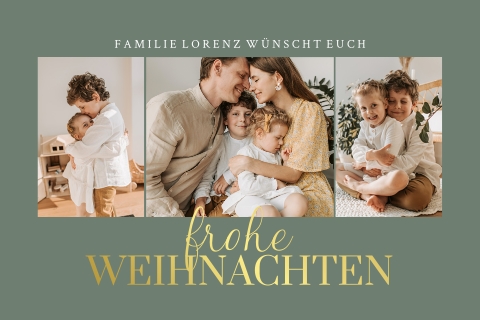 Private Weihnachtskarte in Grün mit Fotocollage