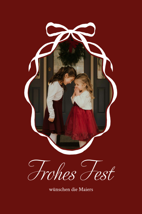 Private Weihnachtskarte mit Foto und elegantem Schleife-Design