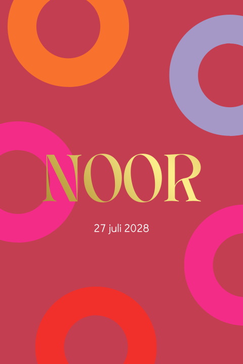 Geboortekaartje kleurrijk open cirkels goudfolie