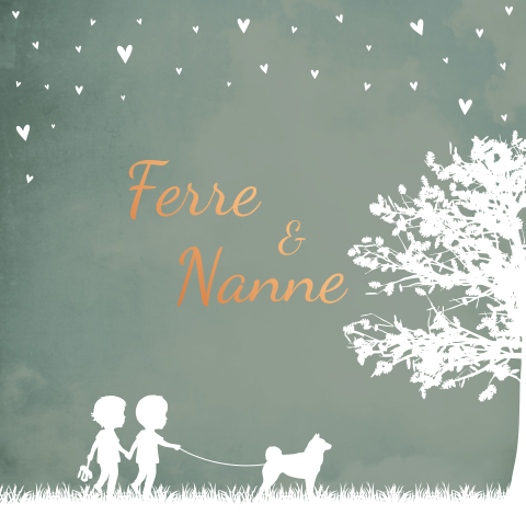 Geboortekaartje tweeling huisdier boom groen