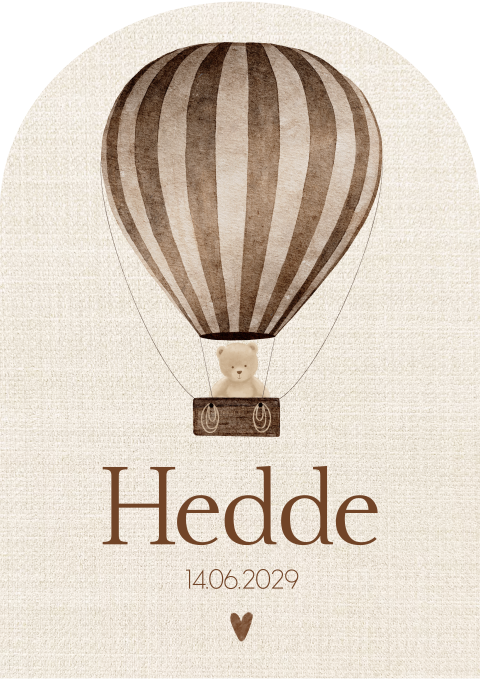 Geboortekaartje jongen Boogkaart Luchtballon Teddybeer Linnenlook