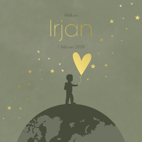 Geboortekaartje Wereldbol Aarde Silhouet sterretjes