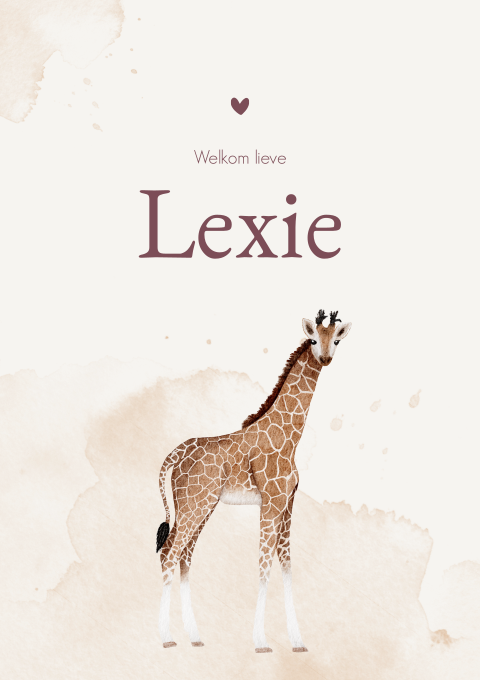 Geboortekaartje Meisje Giraffe Waterverf Dieren