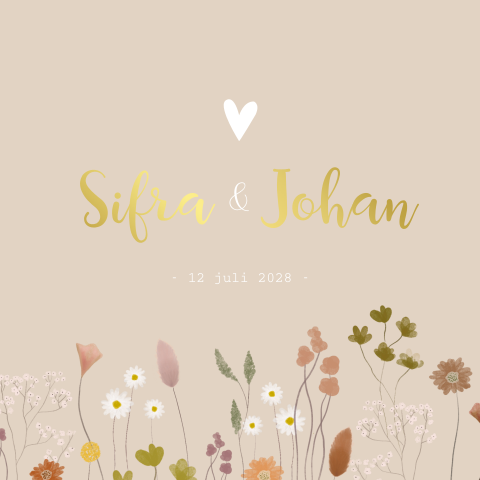 Trouwkaart bloemetjes Vrolijk Stijlvol