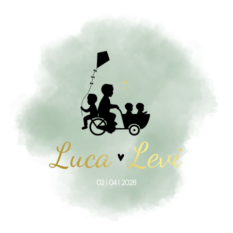 Geboortekaartje Silhouet Vlieger Bakfiets Tweeling