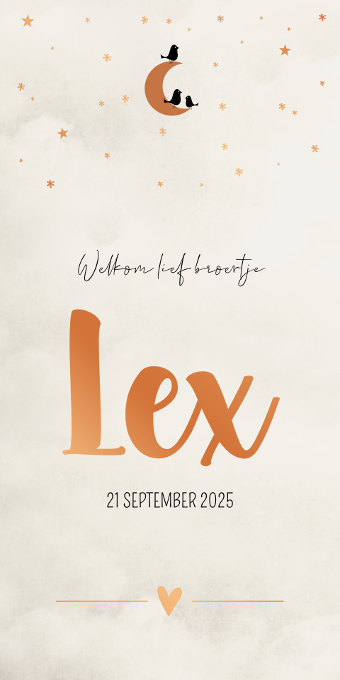 Geboortekaartje Jongen Beige Sterren Maan Koperfolie