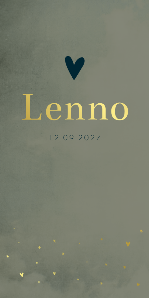 Geboortekaartje jongen gewolkt  goudfolie groen