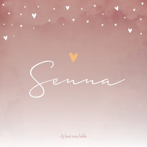 Geboortekaartje lief oudroze hartjes