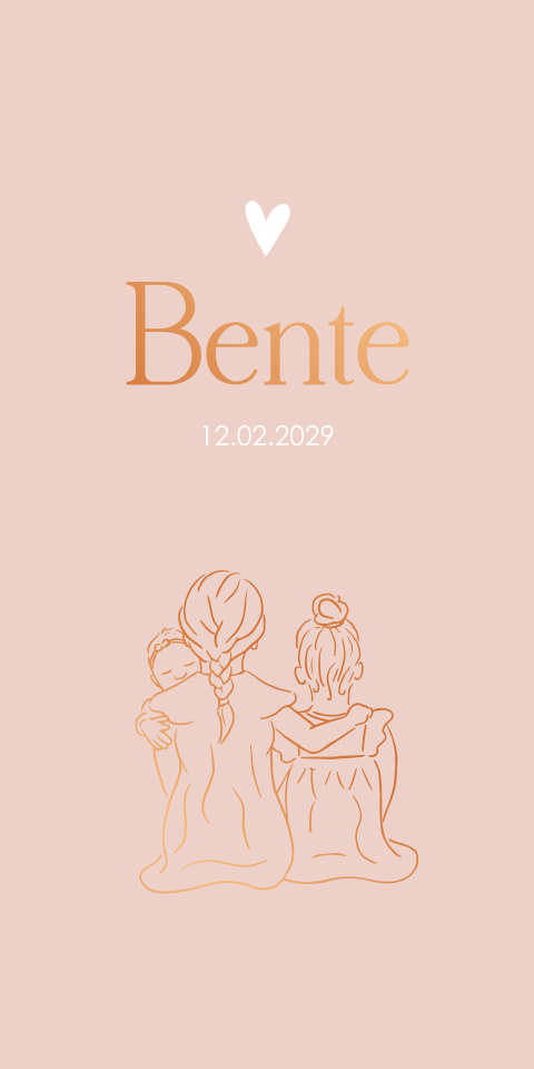 Geboortekaartje Meisje Lijntekening Zussen